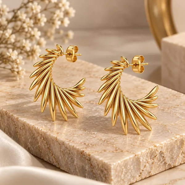 Gold_Metal_Sunburst_Statement_Hoop_Earrings_For_Women