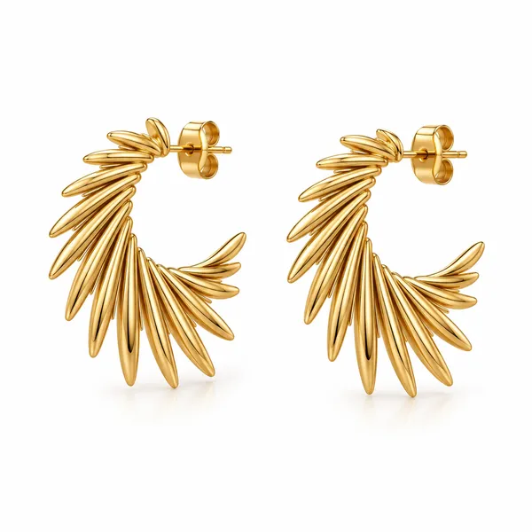 Gold_Metal_Sunburst_Statement_Hoop_Earrings_For_Women