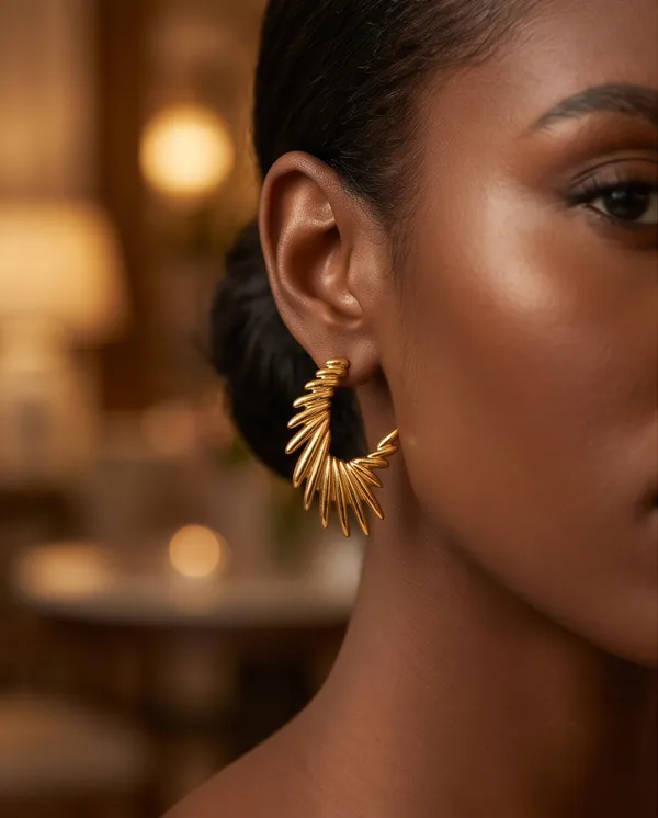 Gold_Metal_Sunburst_Statement_Hoop_Earrings_For_Women