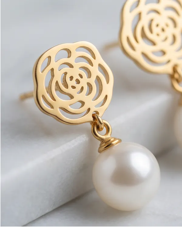 Gold_Metal_Floral_Pearl_Drop_Earrings_For_Women