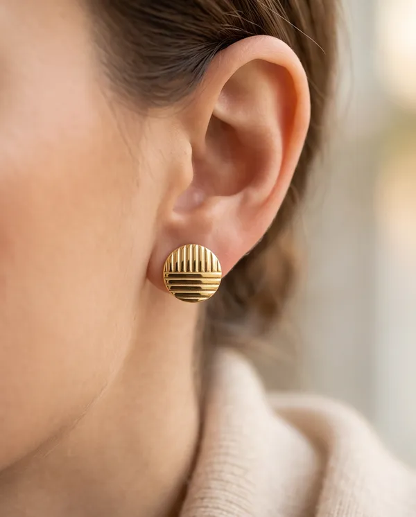 Gold_Metal_Ribbed_Round_Stud_Earrings_For_Women