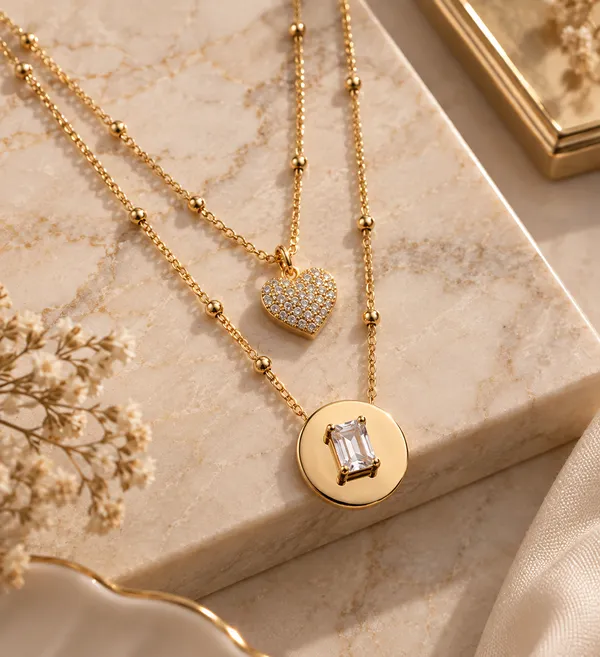 Gold_Metal_Layered_Heart_Pendant_Necklace_Set_For_Women