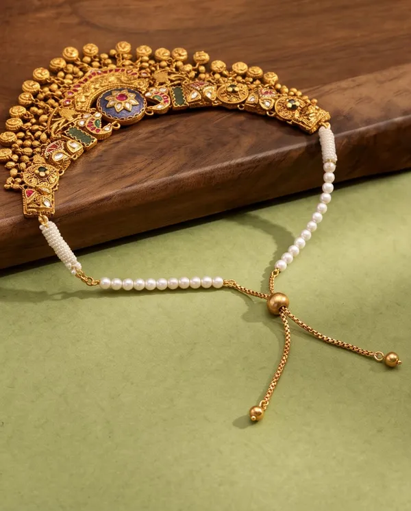 Gold_Metal_Bridal_Shell_Pearl_Necklace_For_Women