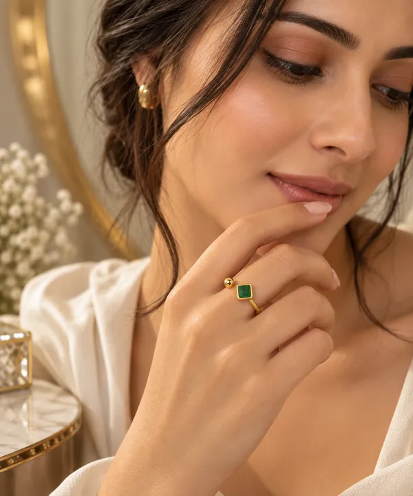 Gold_Green_Metal_Green_Stone_Open_Band_Ring_For_Women