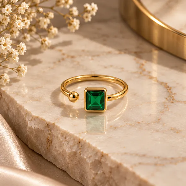 Gold_Green_Metal_Green_Stone_Open_Band_Ring_For_Women