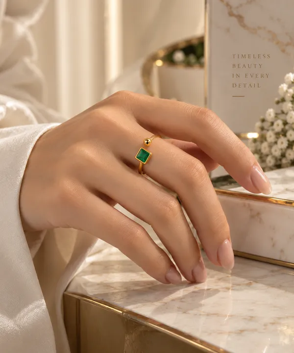 Gold_Green_Metal_Green_Stone_Open_Band_Ring_For_Women