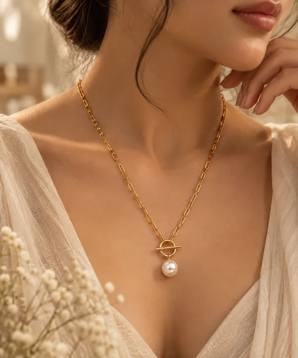 Gold_Metal_Toggle_Closure_Pearl_Pendant_Necklace_For_Women