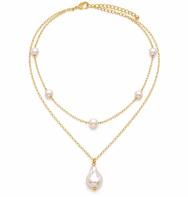 Gold_Metal_Multi-Strand_Layered_Pearl_Pendant_Necklace_For_Women