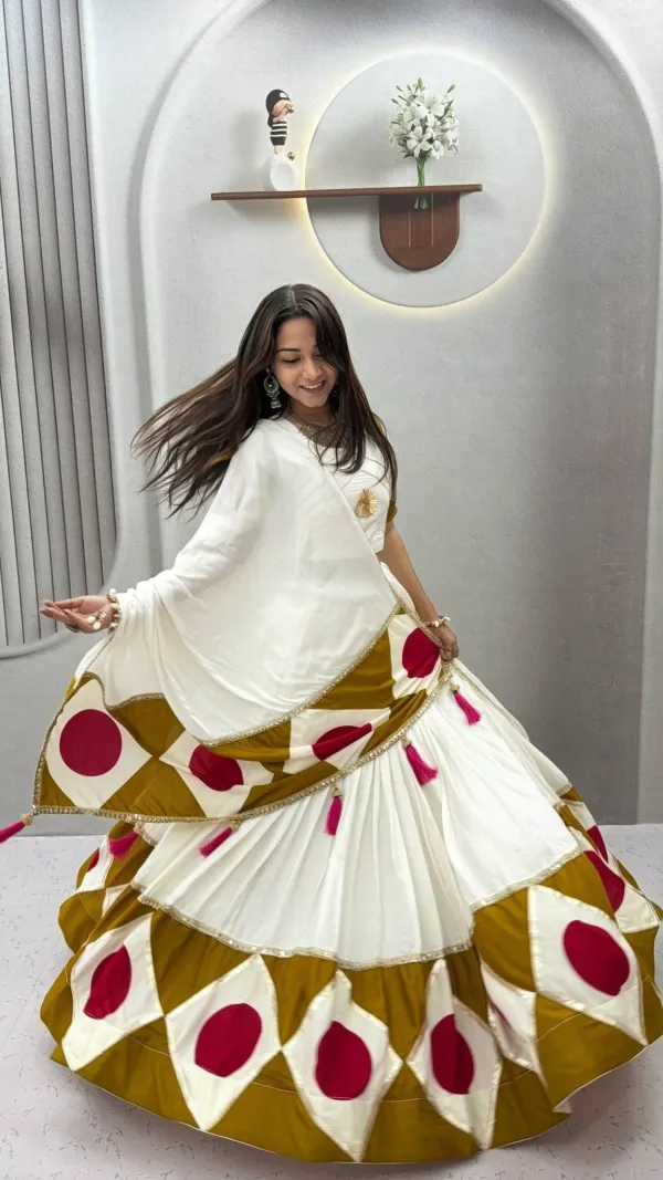 White_Cotton_Geometric_Patchwork_Gota_Patti_Lehenga_Choli_For_Women