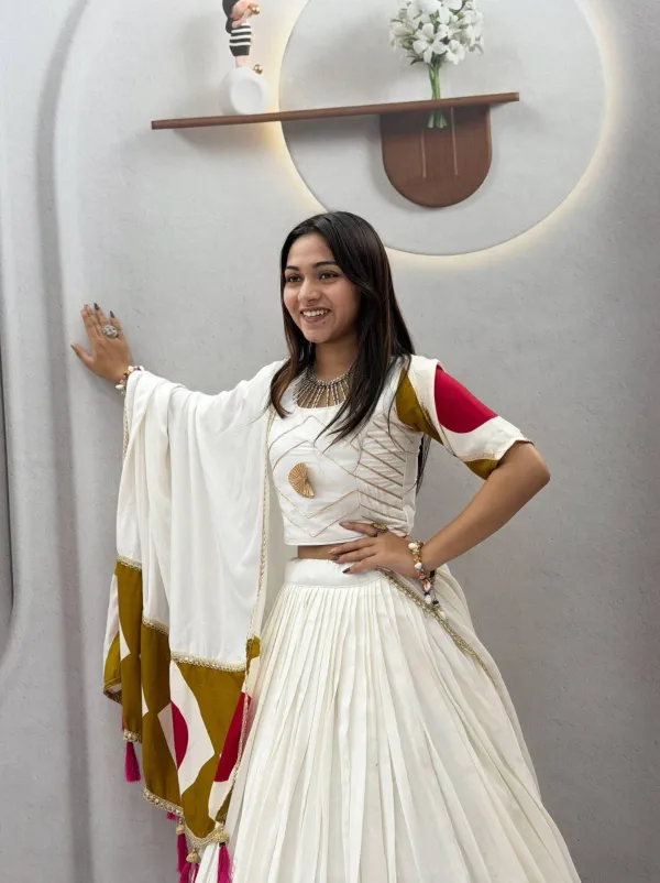 White_Cotton_Geometric_Patchwork_Gota_Patti_Lehenga_Choli_For_Women