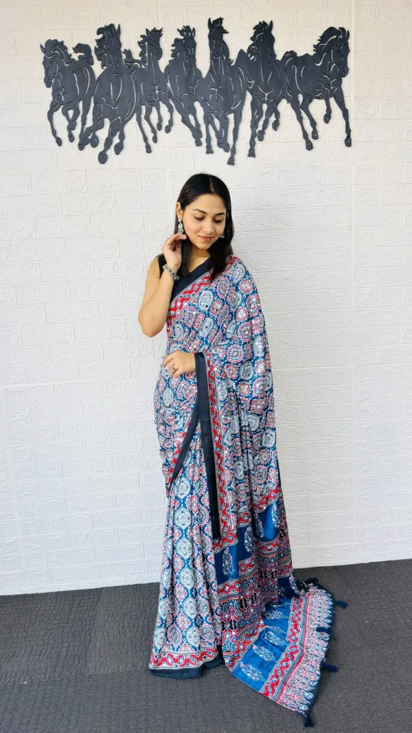 Stylish_Ajarakh_Print_Festival_Wear_Mirror_Saree_For_Women