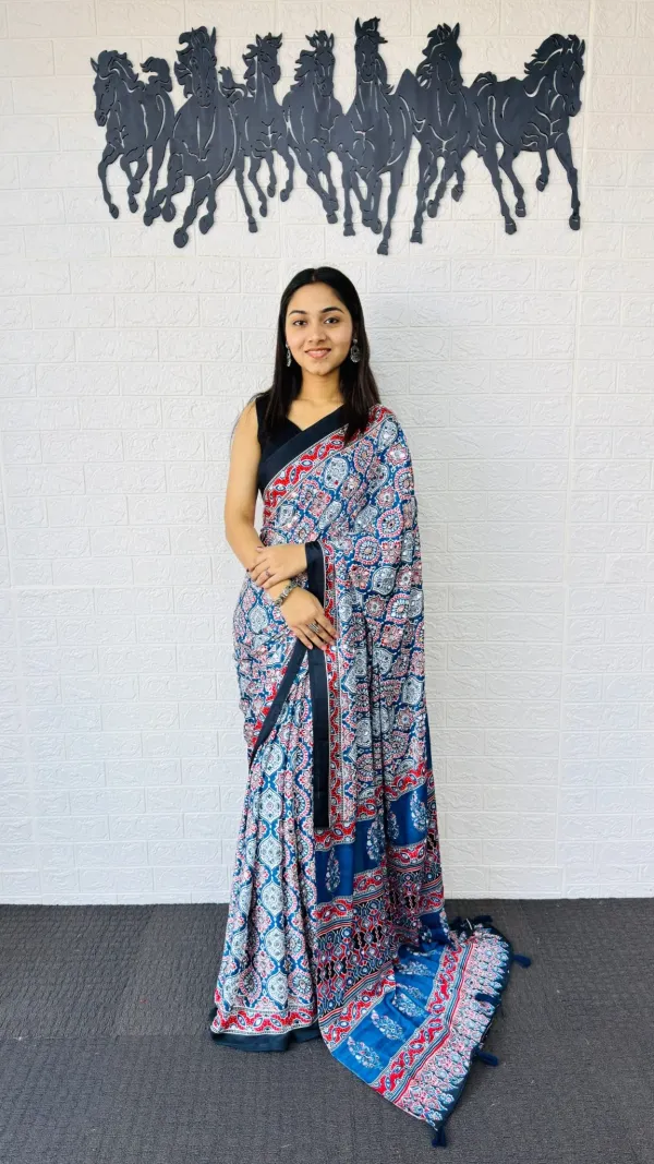 Stylish_Ajarakh_Print_Festival_Wear_Mirror_Saree_For_Women