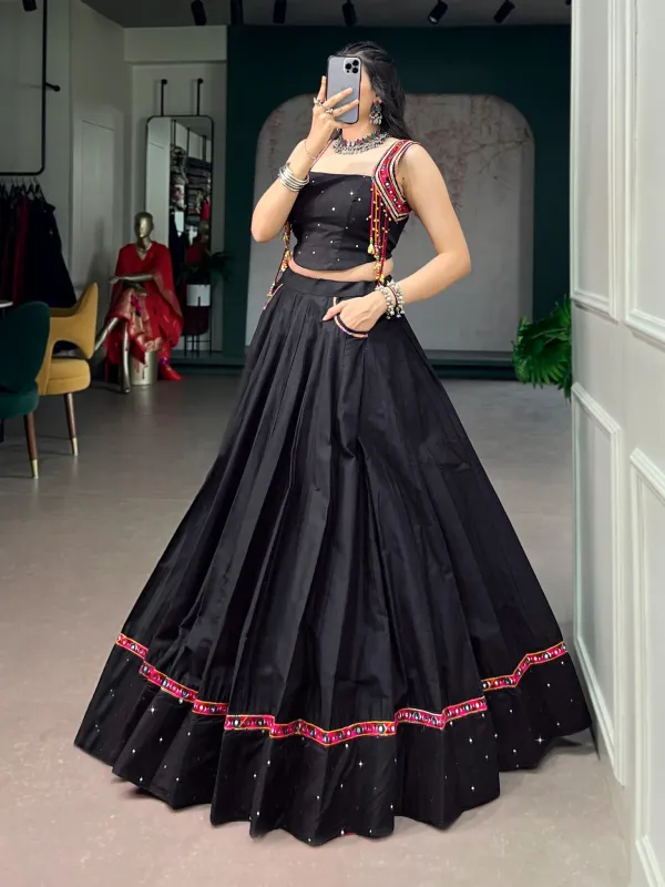 Navratri_Collection_Black_Pure_Cotton_Fabric_With_Mirror_Work_And_Kutchi_Lace_Multicolor_Handmade_Tassel_Latkan_Detailingl_Veronica_Fashion_Hub