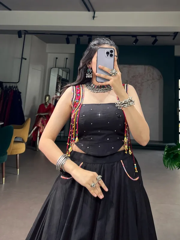 Navratri_Collection_Black_Pure_Cotton_Fabric_With_Mirror_Work_And_Kutchi_Lace_Multicolor_Handmade_Tassel_Latkan_Detailingl_Veronica_Fashion_Hub