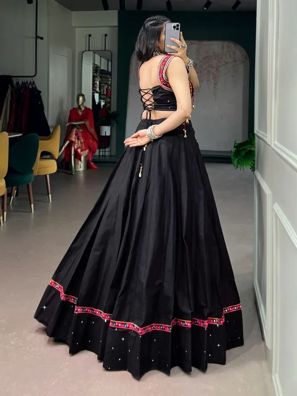Navratri_Collection_Black_Pure_Cotton_Fabric_With_Mirror_Work_And_Kutchi_Lace_Multicolor_Handmade_Tassel_Latkan_Detailingl_Veronica_Fashion_Hub