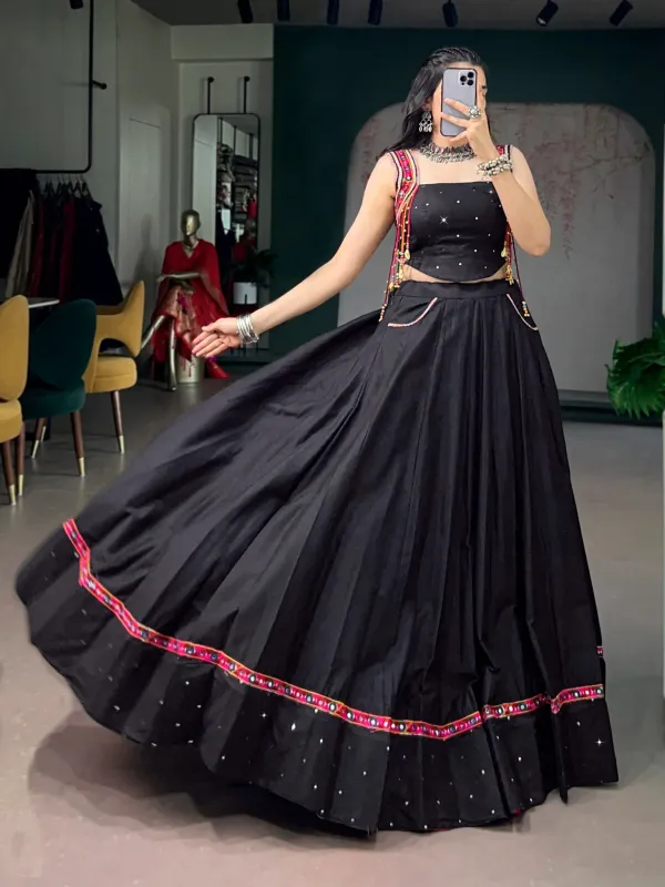 Navratri_Collection_Black_Pure_Cotton_Fabric_With_Mirror_Work_And_Kutchi_Lace_Multicolor_Handmade_Tassel_Latkan_Detailingl_Veronica_Fashion_Hub