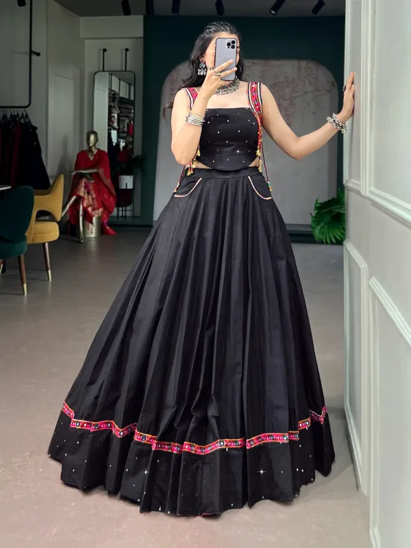 Navratri_Collection_Black_Pure_Cotton_Fabric_With_Mirror_Work_And_Kutchi_Lace_Multicolor_Handmade_Tassel_Latkan_Detailingl_Veronica_Fashion_Hub