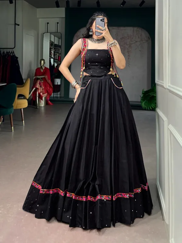 Navratri_Collection_Black_Pure_Cotton_Fabric_With_Mirror_Work_And_Kutchi_Lace_Multicolor_Handmade_Tassel_Latkan_Detailingl_Veronica_Fashion_Hub