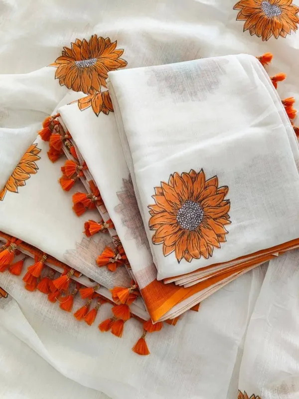 Off_White_Linen_Yellow_Floral_Printed_Saree