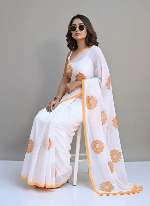 Off_White_Linen_Yellow_Floral_Printed_Saree