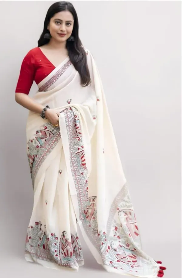 Trendy_Cotton_Saree_Blouse_Design_With_Madhubani_Print