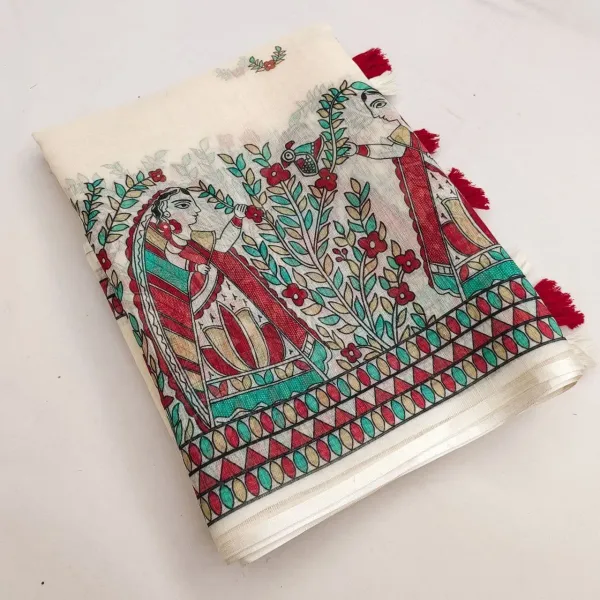Trendy_Cotton_Saree_Blouse_Design_With_Madhubani_Print