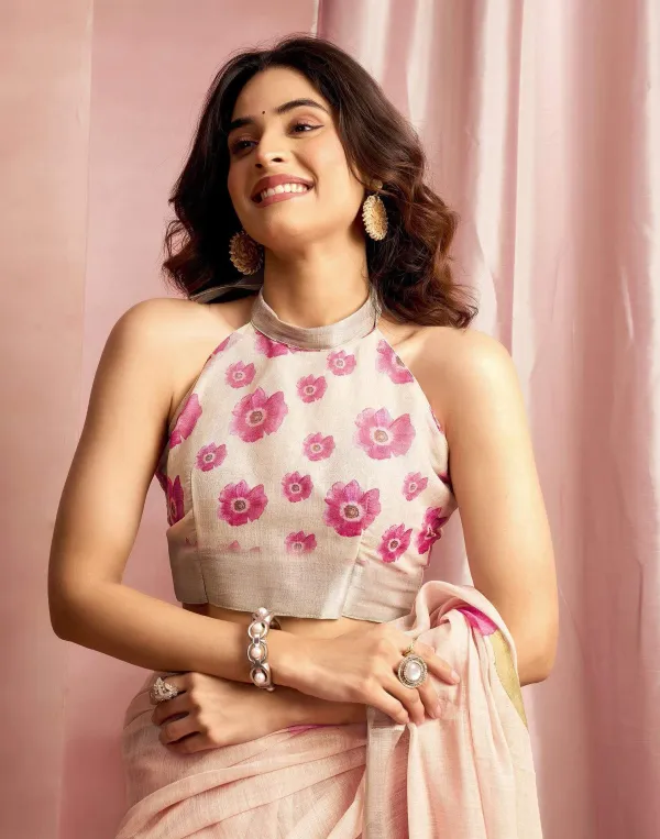 Cream_Cotton_Linen_Floral_Printed_Saree
