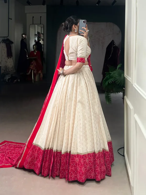 Navratri_Collection_Off_White_Red_Patola_Print_Georgette_Navratri_Chaniya_Choli_Set_With_Heavy_Embroidered_Blouse_Bandhani_Dupatta_Veronica_Fashion_Hub