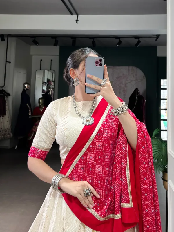 Navratri_Collection_Off_White_Red_Patola_Print_Georgette_Navratri_Chaniya_Choli_Set_With_Heavy_Embroidered_Blouse_Bandhani_Dupatta_Veronica_Fashion_Hub
