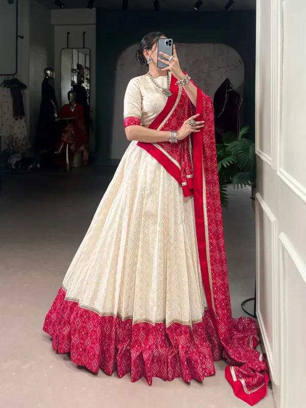 Navratri_Collection_Off_White_Red_Patola_Print_Georgette_Navratri_Chaniya_Choli_Set_With_Heavy_Embroidered_Blouse_Bandhani_Dupatta_Veronica_Fashion_Hub