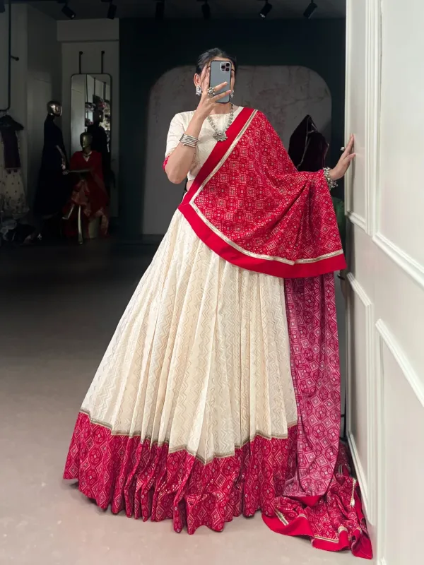 Navratri_Collection_Off_White_Red_Patola_Print_Georgette_Navratri_Chaniya_Choli_Set_With_Heavy_Embroidered_Blouse_Bandhani_Dupatta_Veronica_Fashion_Hub