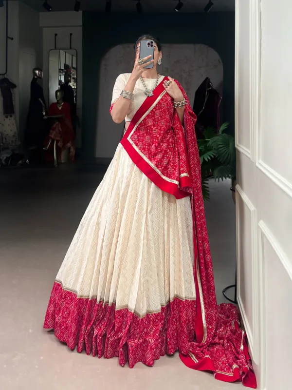 Navratri_Collection_Off_White_Red_Patola_Print_Georgette_Navratri_Chaniya_Choli_Set_With_Heavy_Embroidered_Blouse_Bandhani_Dupatta_Veronica_Fashion_Hub