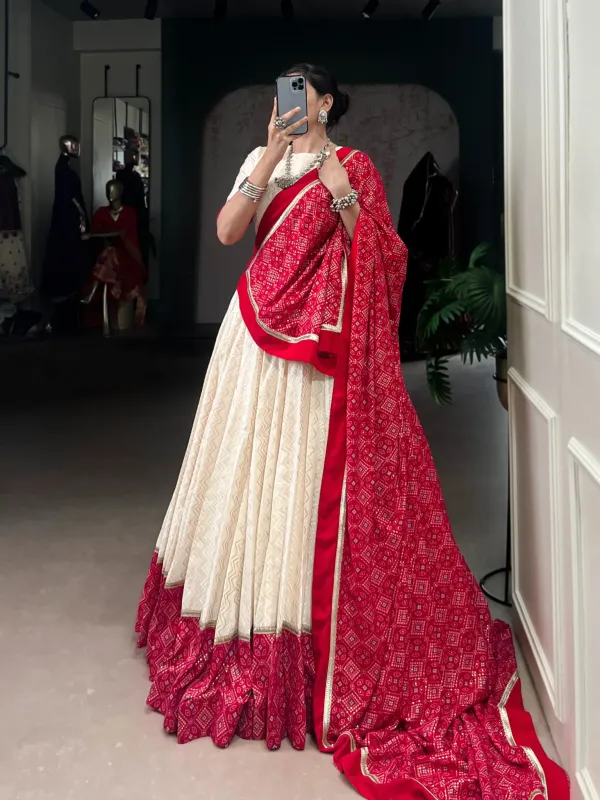 Navratri_Collection_Off_White_Red_Patola_Print_Georgette_Navratri_Chaniya_Choli_Set_With_Heavy_Embroidered_Blouse_Bandhani_Dupatta_Veronica_Fashion_Hub