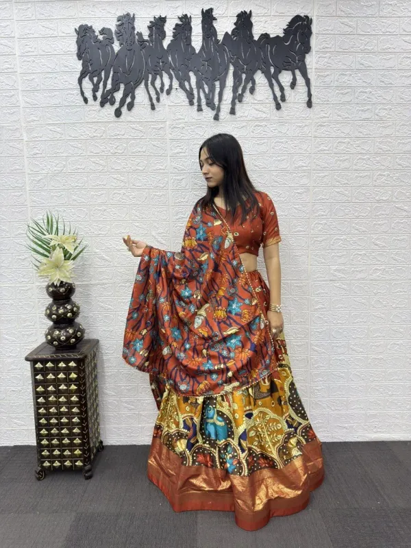 Kalamkari_Ready_To_Wear_Lehenga_Unstitched_Blouse_With_Dupatta