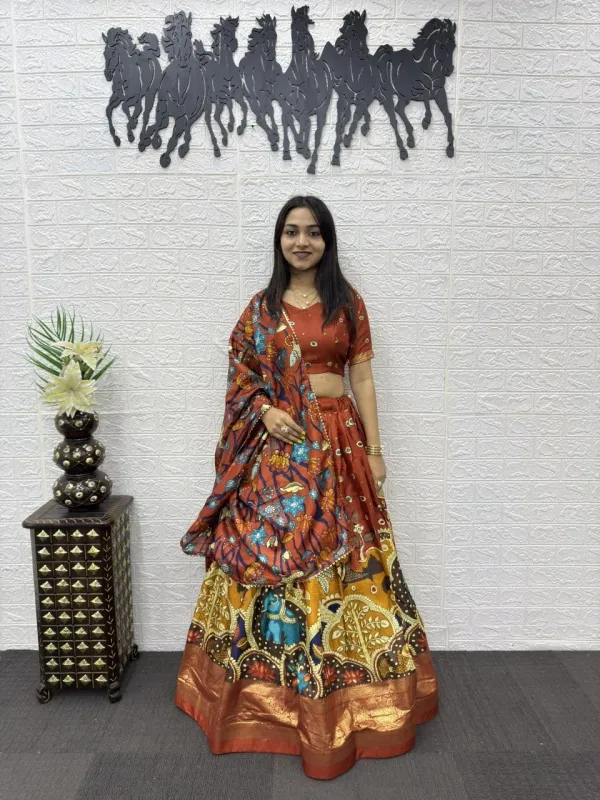 Kalamkari_Ready_To_Wear_Lehenga_Unstitched_Blouse_With_Dupatta