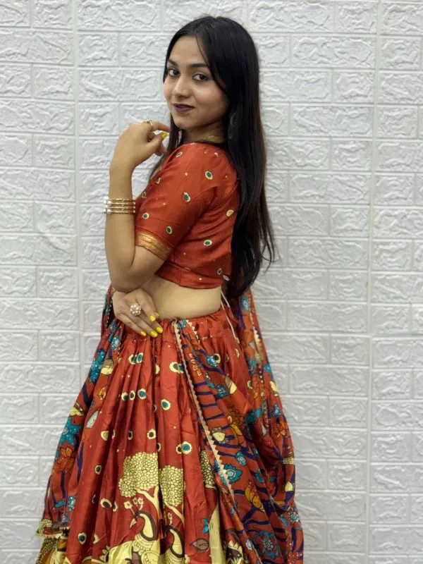 Kalamkari_Ready_To_Wear_Lehenga_Unstitched_Blouse_With_Dupatta