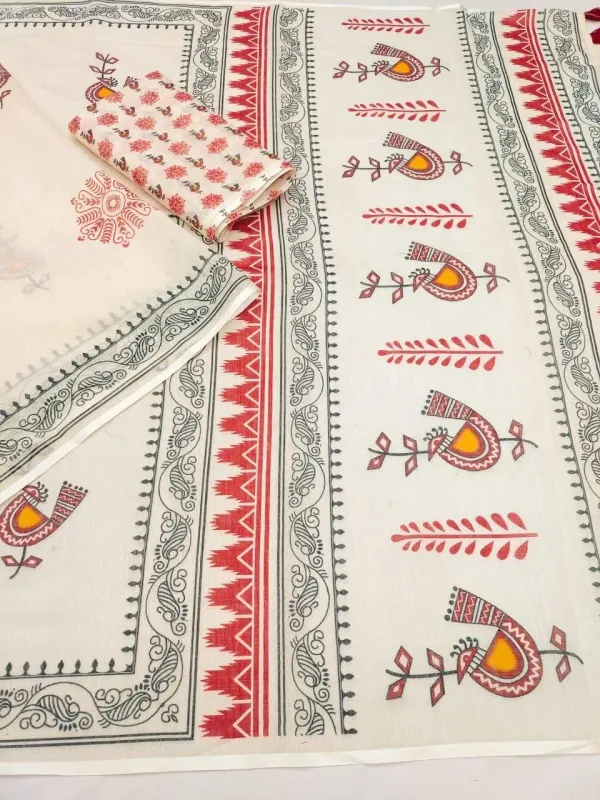 Soft_Linen_Cotton_Stylized_Birds_And_Leaf_Printed_Saree