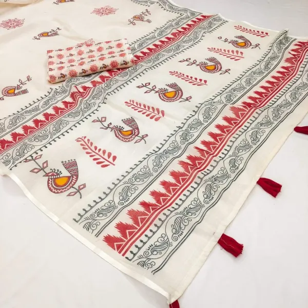 Soft_Linen_Cotton_Stylized_Birds_And_Leaf_Printed_Saree