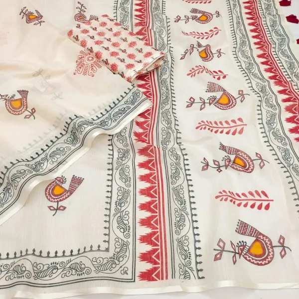 Soft_Linen_Cotton_Stylized_Birds_And_Leaf_Printed_Saree