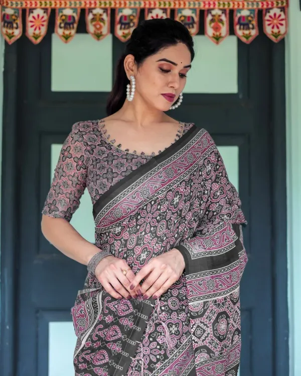 Black_Mauve_Traditional_Ajrakh_Printed_Elegant_Linen_Cotton_Saree