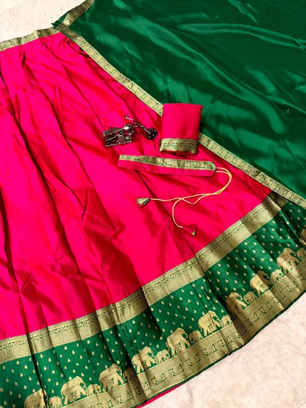 Narayan_Pattu_Lehenga_Is_A_Traditional_South_Indian_Ensemble_Crafted_From_Premium_Silk_Pattu_And_Distinguished_By_Intricate_Royal_Zari_Weaving