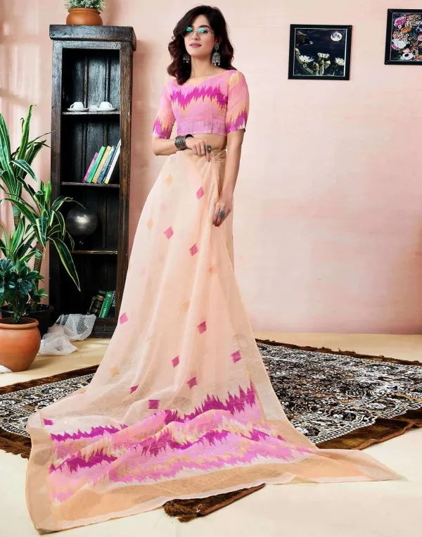 Cream_Linen_Zari_Screen_Printed_Zari_Work_Saree