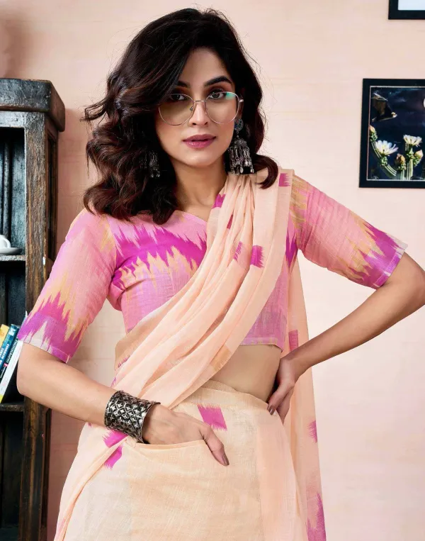 Cream_Linen_Zari_Screen_Printed_Zari_Work_Saree