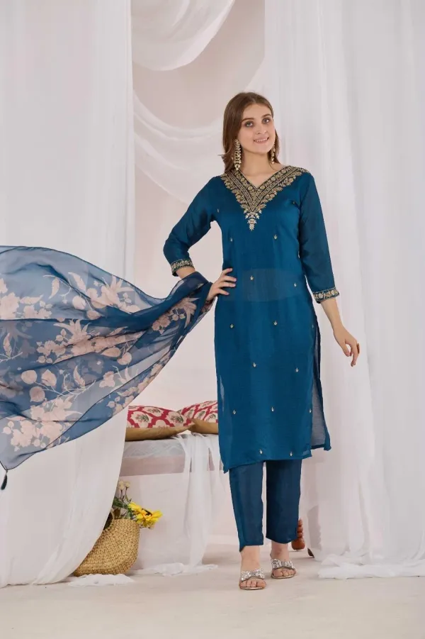 Teal_Blue_Embroidered_Straight_Kurta_Set