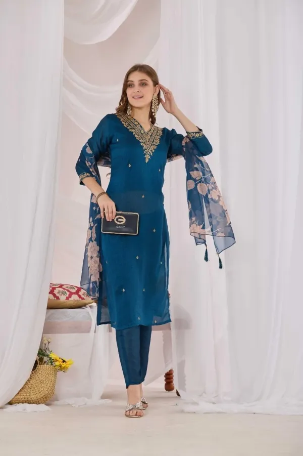 Teal_Blue_Embroidered_Straight_Kurta_Set