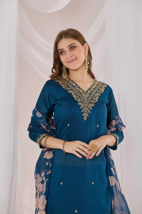 Teal_Blue_Embroidered_Straight_Kurta_Set