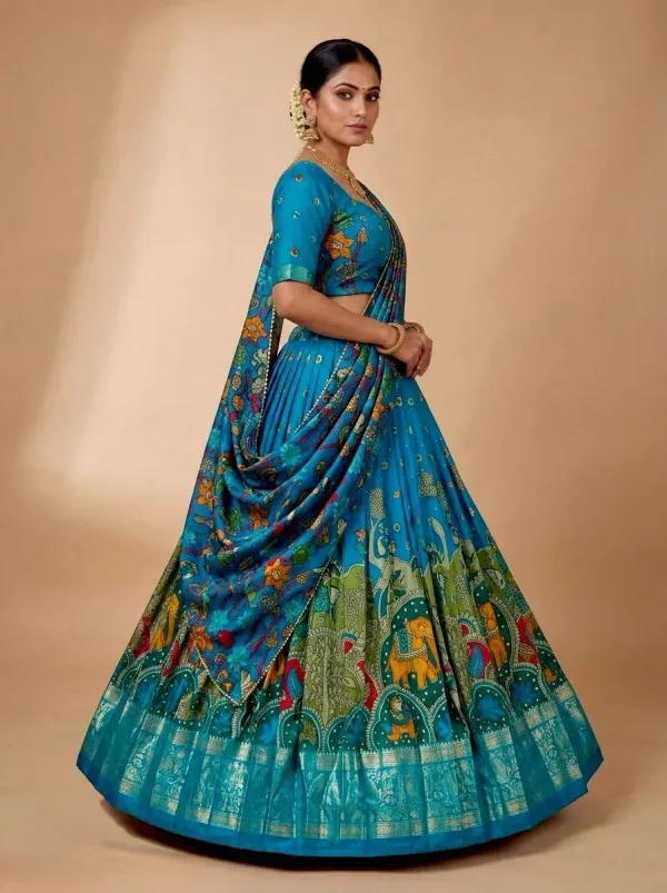 Blue_Color_Zari_Weaving_Work_Kanchipuram_Women_Lehenga_Choli