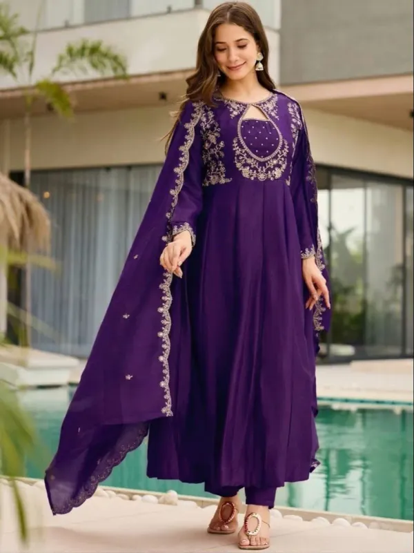 Purple_Embroidered_Vichitra_Silk_Flared_Anarkali_Kurti_With_Pants_Cutwork_Dupatta_Set_Veronica_Fashion_Hub