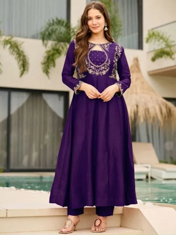 Purple_Embroidered_Vichitra_Silk_Flared_Anarkali_Kurti_With_Pants_Cutwork_Dupatta_Set_Veronica_Fashion_Hub