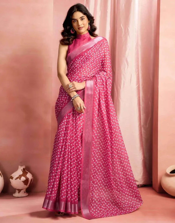 Dark_Pink_Cotton_Linen_Printed_Saree